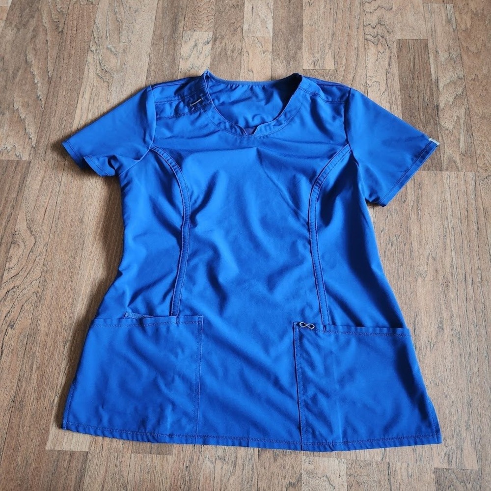 Cherokee Infinity Women Royal Blue Mock Wrap Scrub Top Medium Antimicrobial 726